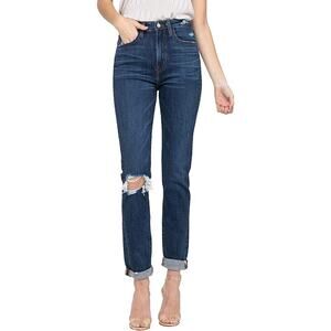 VERVET Distressed Roll Up Stretch Mom Jeans - VT1196 - Size 27